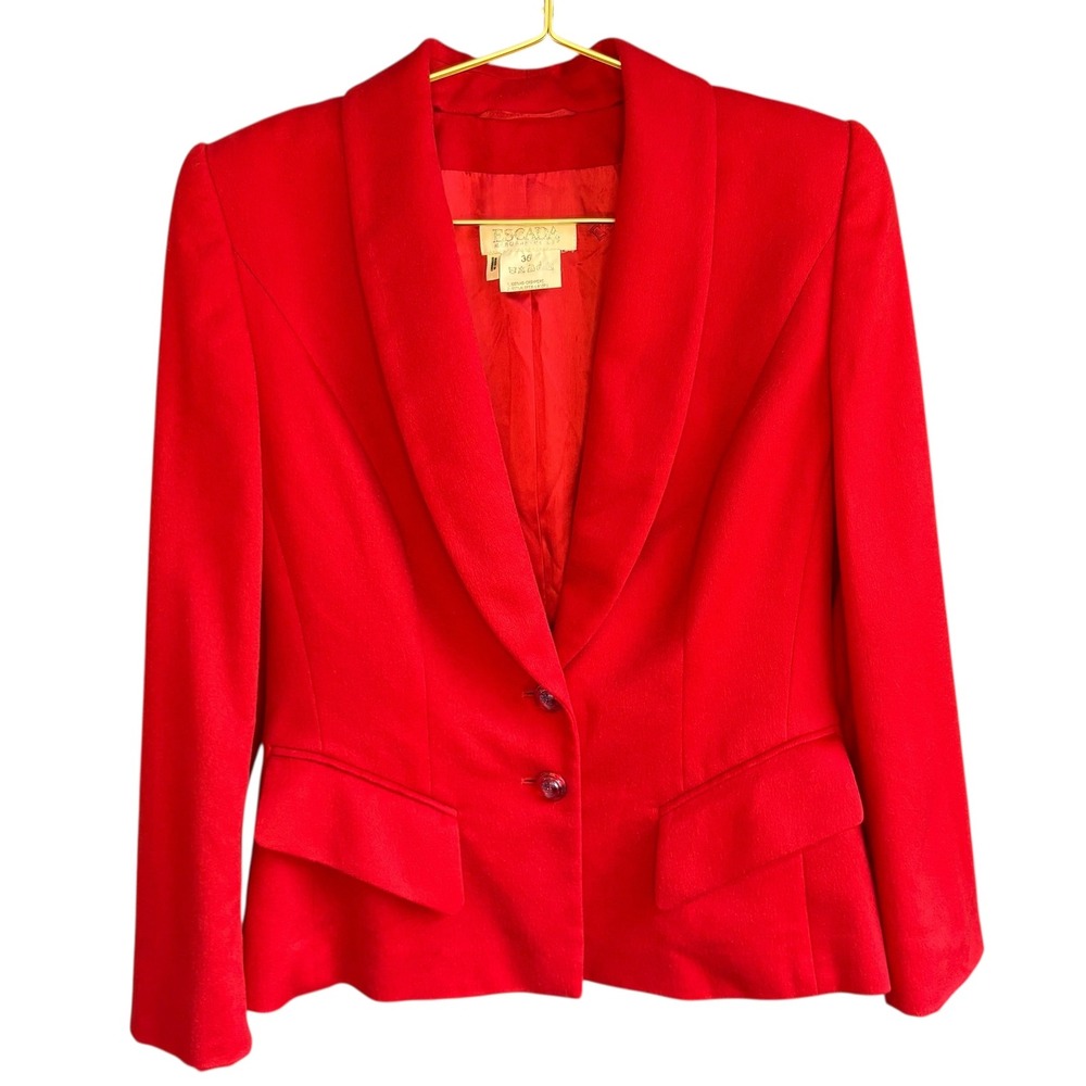 Escada‎ Margaretha Ley VINTAGE Cherry Red Cashmere Blazer Shawl Collar Womens 4